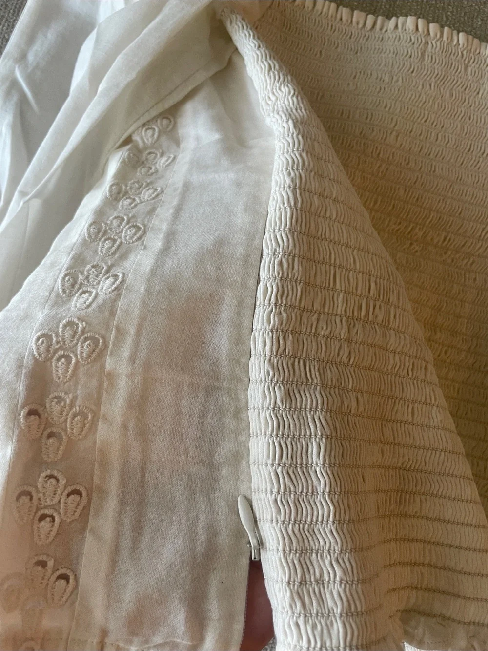 Reformation Cream Eyelet Tie-Front Peasant Blouse